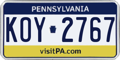 PA license plate KOY2767