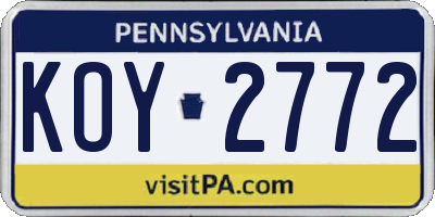 PA license plate KOY2772