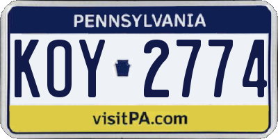 PA license plate KOY2774