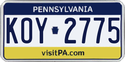 PA license plate KOY2775