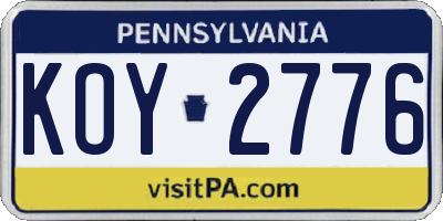 PA license plate KOY2776