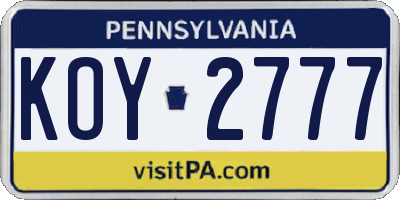 PA license plate KOY2777