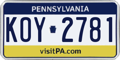 PA license plate KOY2781