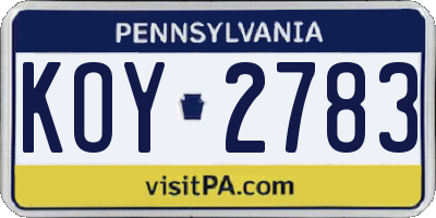 PA license plate KOY2783