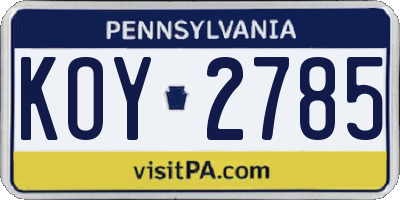 PA license plate KOY2785