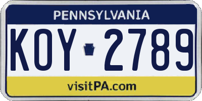 PA license plate KOY2789