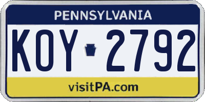 PA license plate KOY2792