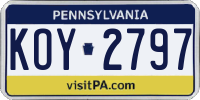 PA license plate KOY2797