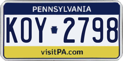 PA license plate KOY2798