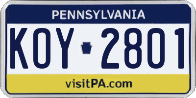 PA license plate KOY2801
