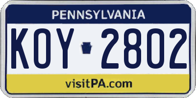 PA license plate KOY2802