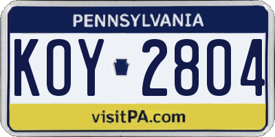 PA license plate KOY2804