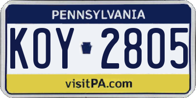 PA license plate KOY2805