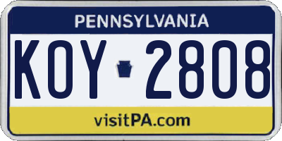 PA license plate KOY2808