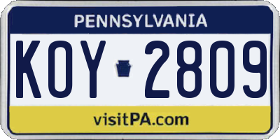 PA license plate KOY2809