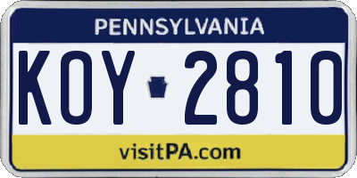 PA license plate KOY2810