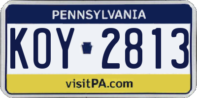 PA license plate KOY2813