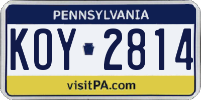 PA license plate KOY2814