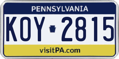 PA license plate KOY2815