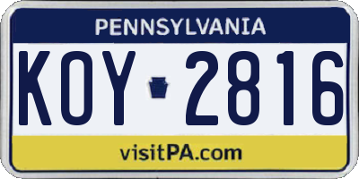PA license plate KOY2816