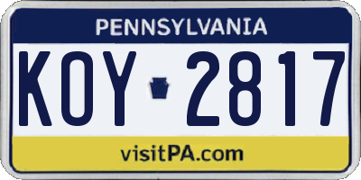 PA license plate KOY2817