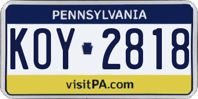 PA license plate KOY2818