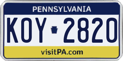 PA license plate KOY2820