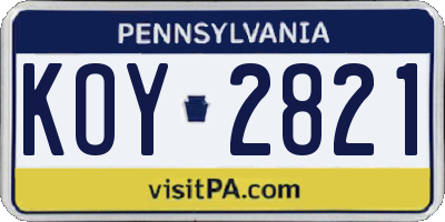 PA license plate KOY2821