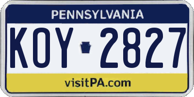 PA license plate KOY2827