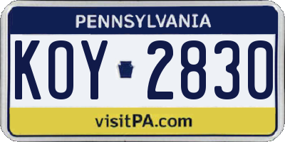 PA license plate KOY2830