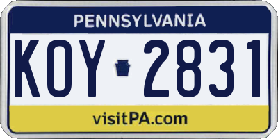 PA license plate KOY2831
