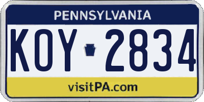 PA license plate KOY2834