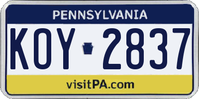PA license plate KOY2837