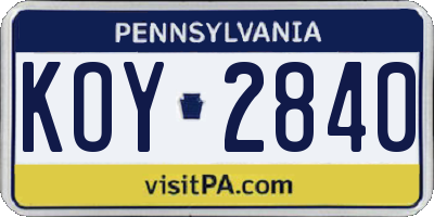 PA license plate KOY2840