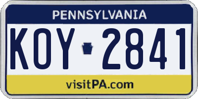 PA license plate KOY2841