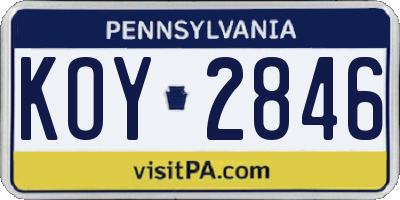PA license plate KOY2846