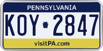 PA license plate KOY2847