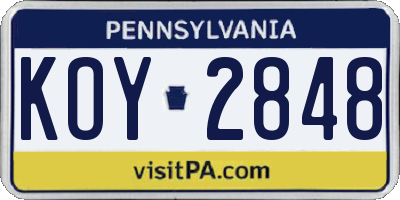 PA license plate KOY2848