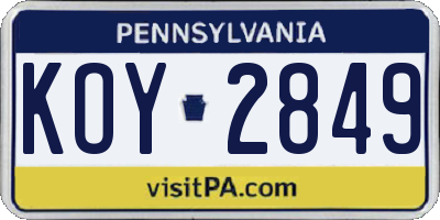 PA license plate KOY2849