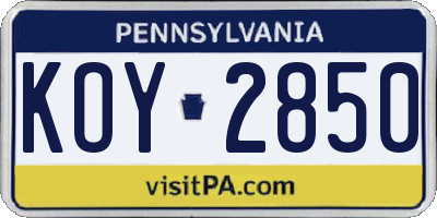 PA license plate KOY2850