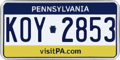 PA license plate KOY2853