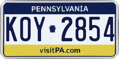 PA license plate KOY2854