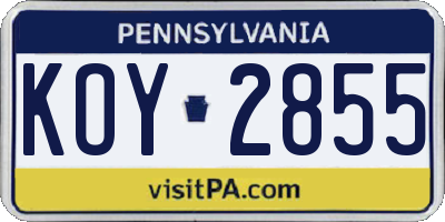 PA license plate KOY2855