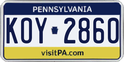 PA license plate KOY2860