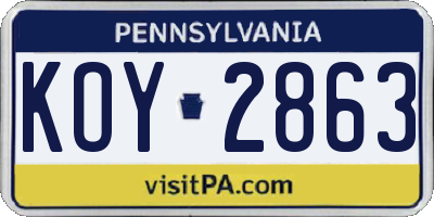 PA license plate KOY2863
