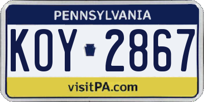 PA license plate KOY2867