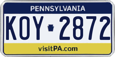 PA license plate KOY2872