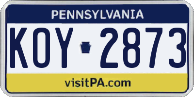 PA license plate KOY2873