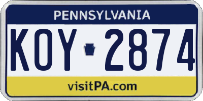 PA license plate KOY2874
