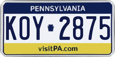 PA license plate KOY2875
